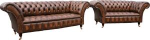 Chesterfield 3+2 Seater Antique Tan Leather Sofa Suite In Balmoral Style