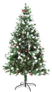 HOMCOM 5ft Artificial Snow-Flocked Pine Tree Holiday Home Christmas Decoration with Red Berries - Green