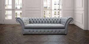Chesterfield 3 Seater Buttoned Seat Silver Grey Leather Sofa Bespoke In Balmoral Style