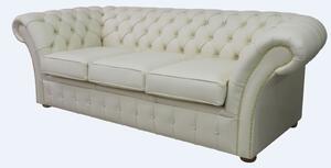 Chesterfield 3 Seater Cottonseed Cream Leather Sofa Bespoke In Balmoral Style