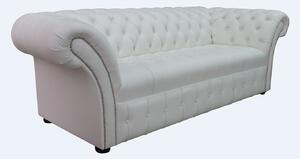 Chesterfield 3 Seater Buttoned Seat Winter White Leather Sofa Bespoke In Balmoral Style