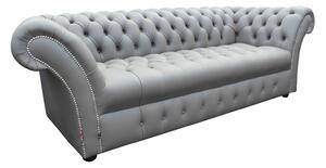 Chesterfield 3 Seater Buttoned Seat Silver Grey Leather Sofa Bespoke In Balmoral Style