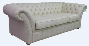 Chesterfield 3 Seater Cottonseed Cream Leather Sofa Bespoke In Balmoral Style