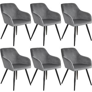 Tectake 404036 6 marilyn velvet-look chairs - grey/black