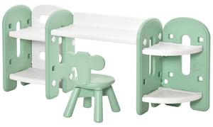 HOMCOM Kids Table and Chair Set Play Table with Storage Children Toddler Playroom Bedroom Furniture PE Green and White for 1-4 years