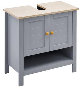 Kleankin Bathroom Vanity Unit Under Sink Cabinet, Pedestal Design, Storage Cupboard with Adjustable Shelf, Grey