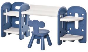 HOMCOM Kids Adjustable Table and Chair Set 2 Piece Play Table with Storage Children's Playroom/Bedroom Furniture Toddler PE Blue and white