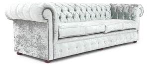 Chesterfield 4 Seater Sofa Shimmer Sliver Real Velvet Fabric In Classic Style