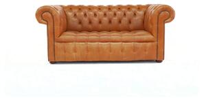 Chesterfield 2 Seater Buttoned Seat Sofa Old English Tan Real Leather In Classic Style