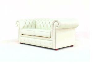 Chesterfield 2 Seater Sofa Settee Shelly White Real Leather In Classic Style