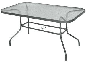 Outsunny Aquatex Glass Garden Table Curved Metal Frame w/ Parasol Hole 4 Legs Outdoor Dining Sturdy Balcony Friends Family Tempered Grey