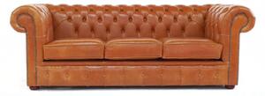 Chesterfield 3 Seater Sofa Old English Saddle Real Leather In Classic Style
