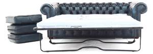 Chesterfield 3 Seater SofaBed Antique Blue Real Leather In Classic Style
