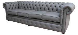 Chesterfield 4 Seater Sofa Shelly Silver Grey Real Leather In Classic Style