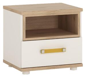 Funjir 1 Drawer Bedside Cabinet In Light Oak And White High Gloss (Orange Handles)