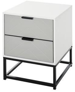 HOMCOM Bedside Cabinet with 2 Drawer Storage Unit, Unique Shape Bedroom Table Nightstand with Metal Base, for Living Room, Study Room, Dorm