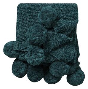 Gazelle Knitted Throw with Pom Poms in Teal