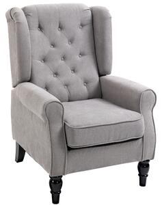HOMCOM Wood Fabric Accent Armchair Home Furniture Retro Tufted Club Grey