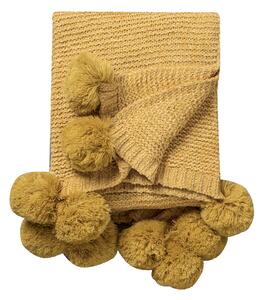 Gazelle Knitted Throw with Pom Poms in Yellow