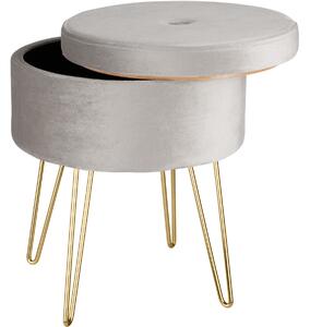 Tectake 403952 stool ava upholstered velvet look with storage space - 300kg capacity - light grey