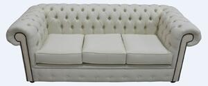 Chesterfield 3 Seater Sofa Settee Charles Cream Linen Fabric In Classic Style