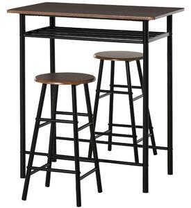 HOMCOM Bar Table Set, Bar Set-1 Bar Table and 2 Stools with Metal Frame Footrest and Storage Shelf, for Kitchen, Dining Room, Pub, Cafe, Black and Oak