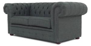 Chesterfield 2 Seater Sofa Settee Charcoal Grey Real Linen Fabric In Classic Style