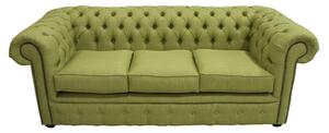 Chesterfield 3 Seater Sofa Charles Olive Green Real Linen Fabric In Classic Style