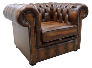 Chesterfield Low Back Club ArmChair Antique Tan Real Leather In Classic Style
