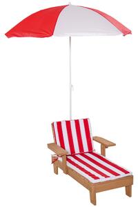 Outsunny Chaise Lounge Chair Wooden for Kids Lightweight with Foldable & Height Adjustable Parasol Cushion Outdoor Patio Beach Pool Camping Ceder Wood