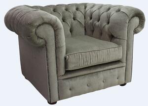 Chesterfield Low Back Club ArmChair Velluto Sage Real Fabric In Classic Style