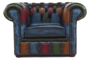 Chesterfield Patchwork Low Back Club Armchair Antique Real Leather In Classic Style
