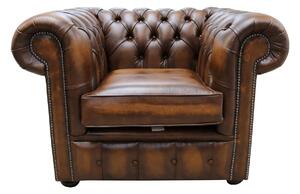 Chesterfield Low Back Club ArmChair Antique Tan Real Leather In Classic Style