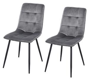 HOMCOM Flannelette Tufted Twin-Pair Dining Chairs Grey
