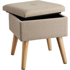 Tectake 403978 stool elva in upholstered linen look with storage space - 300kg capacity - sand