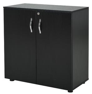 Vinsetto 2-Tier Locking Office Storage Cabinet File Organisation w/ Feet Melamine Coating Aluminium Handles 2 Keys Stylish Black