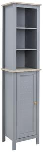 Kleankin Tall Linen Cabinet: Freestanding Bathroom Storage with 3-Tier Shelf & Cupboard, Slim Side Organiser, Grey