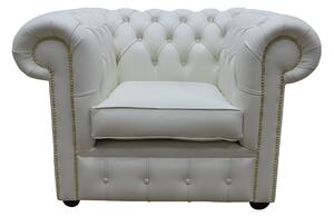 Chesterfield Low Back Club Chair Shelly White Real Leather In Classic Style