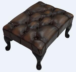 Chesterfield Queen Anne footstool Antique Tan Real Leather In Classic Style