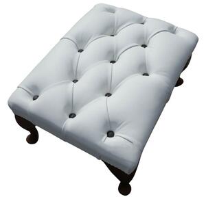Chesterfield Queen Anne Footstool White Real Leather With Black Buttons