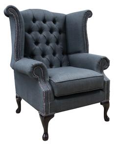 Chesterfield High Back Wing Chair Charles Grey Real Linen Fabric In Queen Anne Style