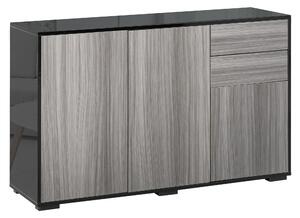 HOMCOM Sideboard High Gloss, 2 Drawer Push-Open Cabinet for Living Room, Bedroom, Light Grey and Black