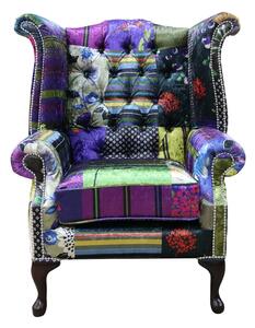 Chesterfield Patchwork Wing Chair London Multi Real Velvet In Queen Anne Style