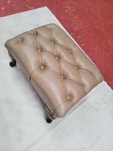 Chesterfield Queen Anne Footstool Old English Parchment Real Leather In Classic Style
