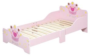 HOMCOM Kids Wooden Bed with Crown Modeling Safety Side Rails Easy to Clean Perfect Gift for Toddlers Girls Age 3 to 6 Years Old Pink