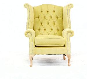 Chesterfield High Back Wing Chair Pimlico Lemon Real Fabric In Queen Anne Style