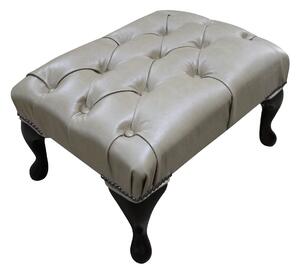 Chesterfield Queen Anne Footstool Old English Parchment Real Leather In Classic Style