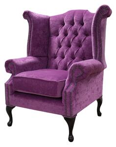 Chesterfield High Back Wing Chair Pimlico Grape Real Fabric In Queen Anne Style