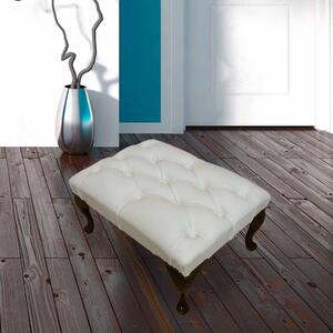 Chesterfield Queen Anne Footstool Shelly White Real Leather In Classic Style