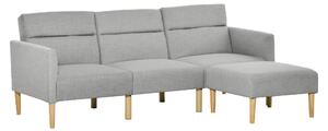 HOMCOM Upholstered Sofa bed Reversible Sectional Sofa Set linen-Touch Sleeper Futon with Footstool, Light Grey